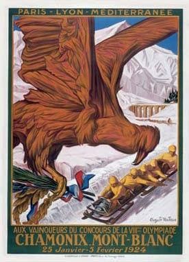 Affiche des premiers Jeux Olympiques d'Hiver à Chamonix en 1924